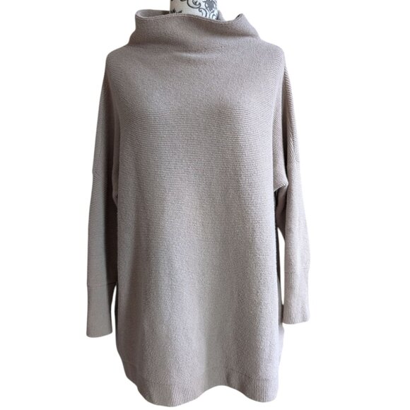 Free People Ottoman Slouchy Tunic Sweater Dress Oyster Beige Cotton Women Small - Picture 2 of 14